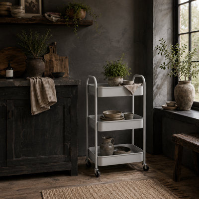 Wyld Haus Suka Metal 3-Tier White Steel Storage Trolley With Wheels And Brakes45 X 30.6 X 79 Cm from B&Q