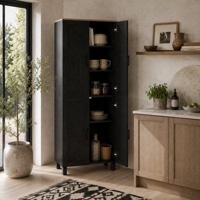 Wyld Haus Parare 171Cm Black Wood-Effect 4-Door Freestanding Kitchen Pantry Cabinet60W X 30D X 170.5H Cm from B&Q