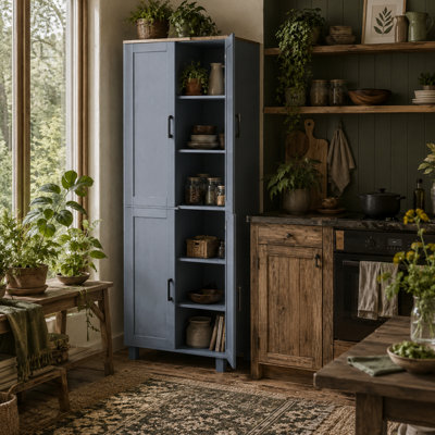Wyld Haus Parare 171Cm Grey Wood-Effect 4-Door Freestanding Kitchen Pantry Cabinet from B&Q