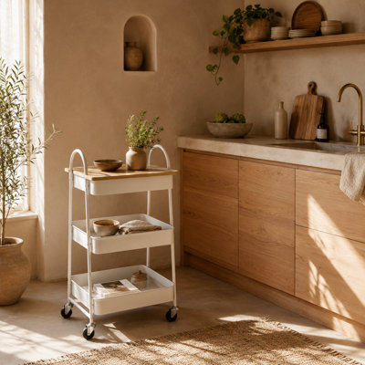 Wyld Haus Satoro 3-Tier Kitchen Trolley With Oak-Effect Top And White Frame45X32X77.5Cm from B&Q