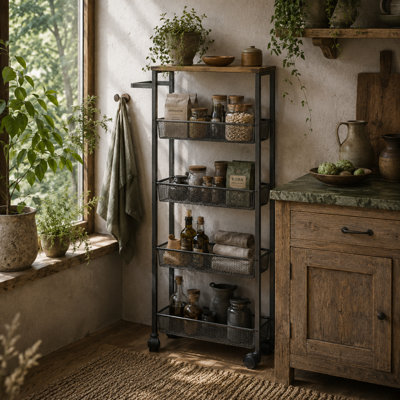 Wyld Haus Raelno Slim 5-Tier Metal Storage Trolley With Wood-Effect Top And Handle from B&Q