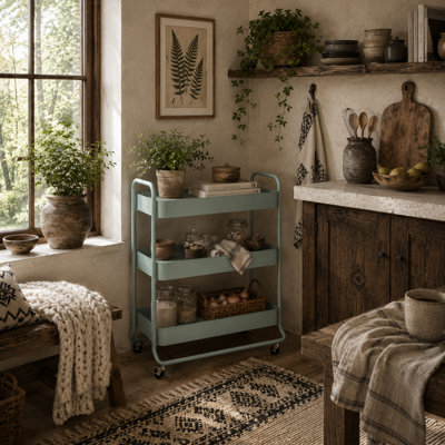 Wyld Haus Nokeyo 3-Tier Light Green Rolling Utility Trolley With Mesh BasketsL64.5 X D34 X H87Cm from B&Q