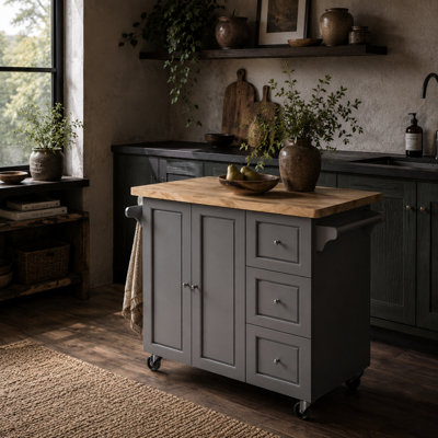Wyld Haus Norado Grey Rolling Kitchen Island Trolley With Drop-LeafDrawersTowel And Spice Racks from B&Q