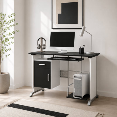 Wyld Haus Tafi 100Cm Black Home Office Desk With Keyboard TrayDrawer And Storage Shelves from B&Q