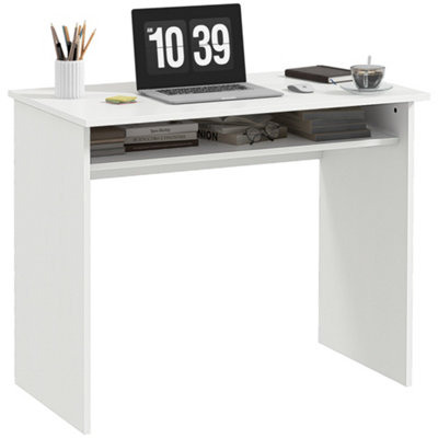 Wyld Haus Doha Rele Compact White Wood Grain Study Desk With Storage Shelf 90 X 50 Cm from B&Q
