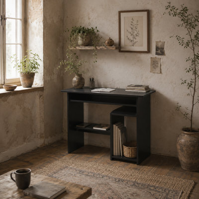 Wyld Haus Moke 80Cm Black Compact Corner Desk With Keyboard Tray And Storage Shelves from B&Q