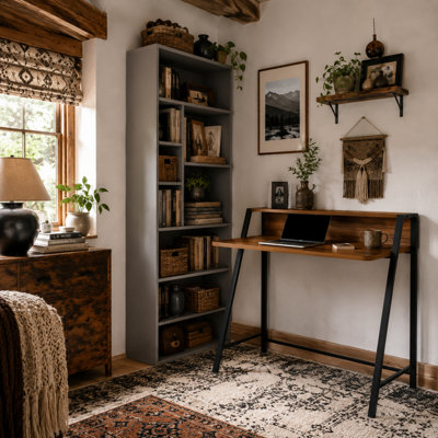 Wyld Haus Mifaha 100Cm Oak And White Compact Writing Desk With 3-Tier Shelf from B&Q
