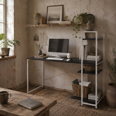 Wyld Haus Kecodo 120Cm Reversible Industrial L-Shaped Desk With Side Shelving Black And White from B&Q