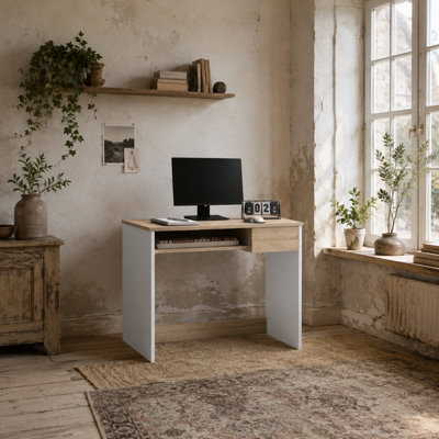 Wyld Haus Vali 80Cm Oak-Effect Compact Desk With Keyboard Tray And Drawer from B&Q