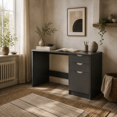 Wyld Haus Sareco 120Cm High-Gloss Grey Home Office Desk With Drawers And Cabinet from B&Q