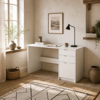 Wyld Haus Niba 120Cm High Gloss White Home Office Desk With Drawers And Storage Cabinet from B&Q