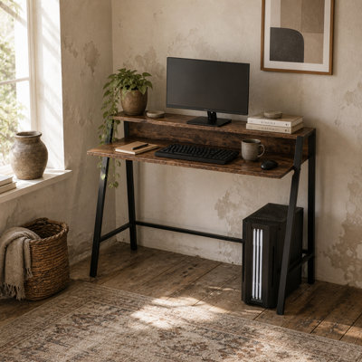 Wyld Haus Lune 100Cm Rustic Brown Compact Writing Desk With Integrated Storage Shelves from B&Q