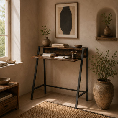 Wyld Haus Hala 84Cm Rustic Brown Compact Writing Desk With Integrated Storage Shelf from B&Q