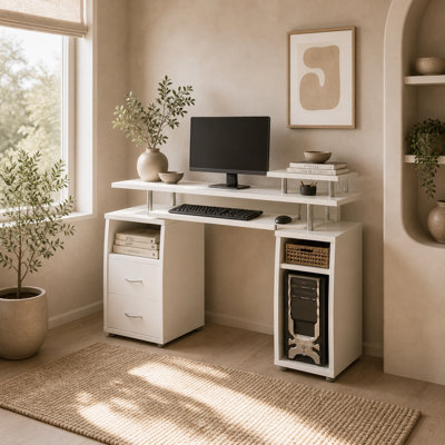 Wyld Haus Risaso 120Cm White Office Desk With Sliding Keyboard Tray2 Drawers And Shelving from B&Q