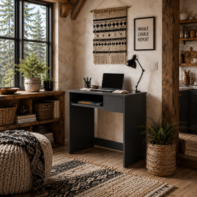 Wyld Haus Rami 80Cm Grey Compact Study Desk With Keyboard Tray And Drawer Storage from B&Q