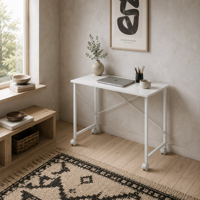 Wyld Haus Romira 80Cm White Folding Desk With Lockable Wheels And Lower Shelf from B&Q