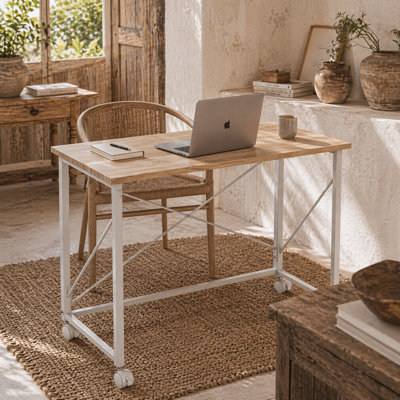 Wyld Haus Yokare 80Cm Folding Desk On Wheels In Natural Oak Tone And WhiteSlimPortable Workspace from B&Q