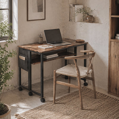 Wyld Haus Saha 80Cm Rustic Brown Drop Leaf Writing DeskCompactFoldable Workstation from B&Q
