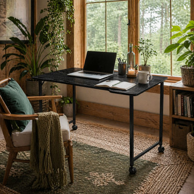 Wyld Haus Schut 80Cm Black Wood-Effect Folding Desk With Lockable Wheels from B&Q