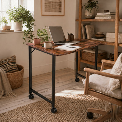 Wyld Haus Zika 80Cm Rustic Brown Folding Desk On Wheels With Lockable Castors from B&Q