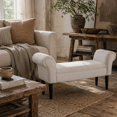 Wyld Haus Rosomi Cream Upholstered Mid-Century Bench With Armrests And Wooden LegsHidden Storage102 X 36 X 51 Cm from B&Q