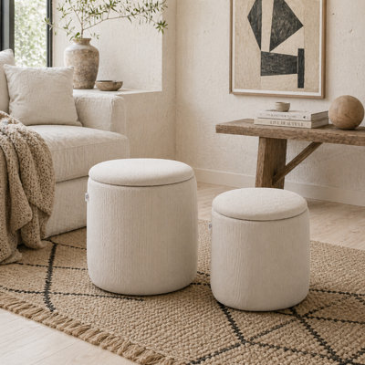 Wyld Haus Vivalepa Set Of 2 Cream White Round Storage Ottomans With Removable Lids And Tufted Tops40Cm from B&Q