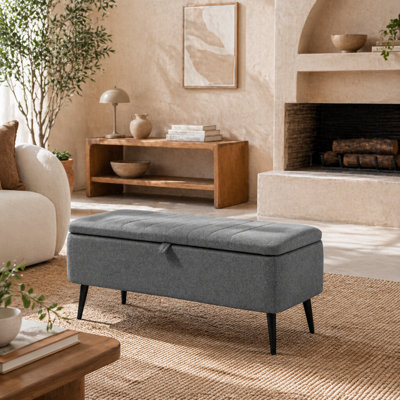 Wyld Haus Kala Grey Rectangular Storage Ottoman Bench 102 X 40 X 44 CmFlip-TopPadded SeatSteel Legs from B&Q
