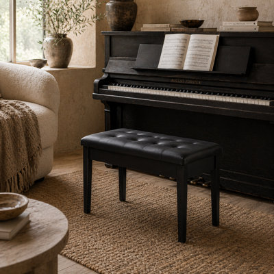 Wyld Haus Milara Faux Leather Upholstered Piano Bench With StorageDiamond-Tufted Black from B&Q