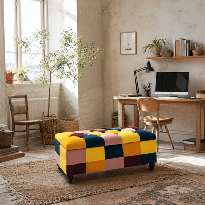 Wyld Haus Tava Velvet Multicolour Storage Ottoman Bench With Wooden Legs114 X 47 X 47 Cm from B&Q