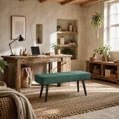 Wyld Haus Mazuka Green End-Of-Bed Bench With X-Frame Black Metal LegsGeometric PatternL100 X D36 X H45Cm from B&Q