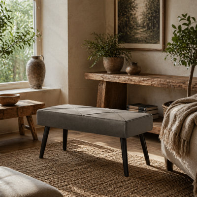 Wyld Haus Mazuka Grey Velvet-Feel End-Of-Bed BenchX Frame Black Metal LegsL100 X D36 X H45Cm from B&Q