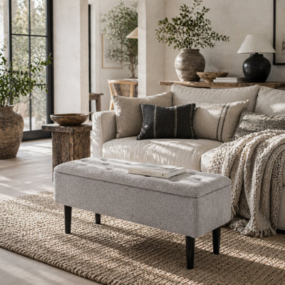 Wyld Haus Vemovi Fabric Grey Storage Ottoman Bench With Wooden Legs And 57 Litre CapacityCompact Rectangular Seating And Storage from B&Q