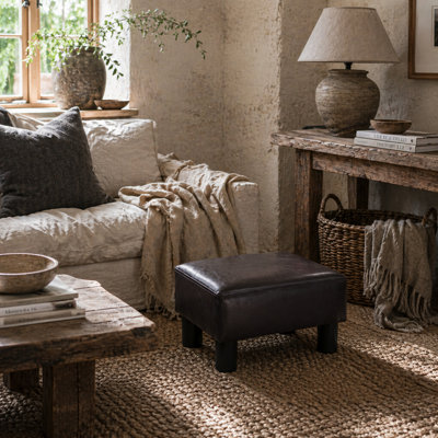 Wyld Haus Fatopa Brown Faux Leather Rectangular Footstool L40 X D30 X H24Cm from B&Q