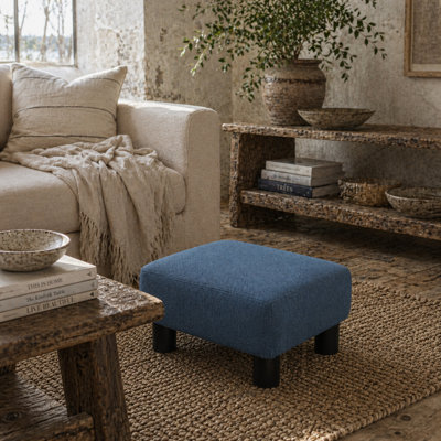 Wyld Haus Fatopa Blue Linen-Effect Rectangular Footstool L40 X D30 X H24Cm from B&Q