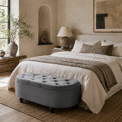 Wyld Haus Rafili Velvet Dark Grey Semi-Circle Storage Bench With Tufted Seat And Soft-Close Lid from B&Q