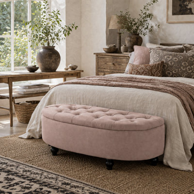 Wyld Haus Rafili Velvet Pink Semi-Circle Storage Bench With Tufted Seat And Hidden Compartment from B&Q