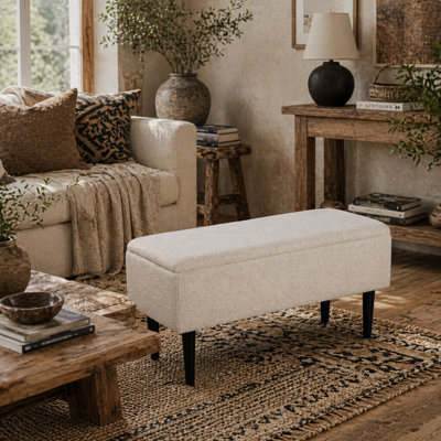 Wyld Haus Nevano Bouclé Cream Storage Ottoman Teddy FleeceRectangular Lift-Up Bench L95 X D38 X H45Cm from B&Q