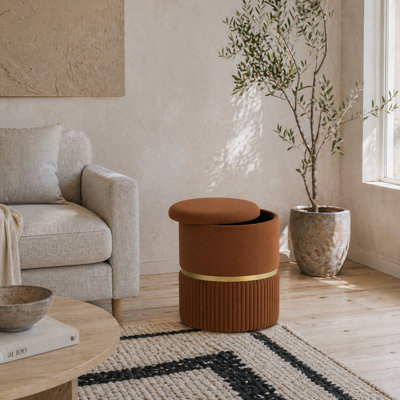 Wyld Haus Rapa Etched Velvet Light Brown Storage Ottoman With Gold Detail36 X 36 X 44 Cm from B&Q