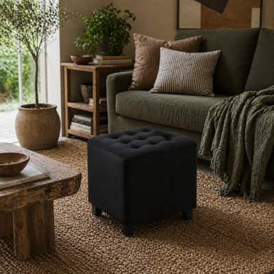 Wyld Haus Liviel Velvet-Feel Charcoal Grey Square Ottoman 35 X 35 Cm from B&Q