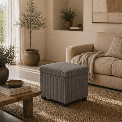 Wyld Haus Creccette Grey Corduroy Storage Ottoman Bench 40Cm Square With Removable Lid from B&Q