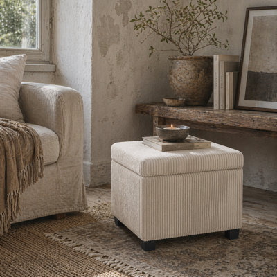 Wyld Haus Rivima 40 X 40 X 40 Cm Beige Corduroy Square Storage Ottoman Bench With Removable Lid from B&Q