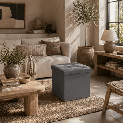 Wyld Haus Nasedo Square Foldable Velvet-Feel Storage Ottoman With Removable LidGrey38 X 38 X 38 Cm from B&Q