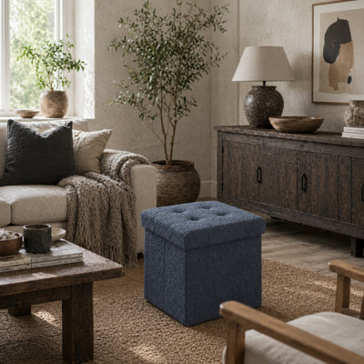 Wyld Haus Fazi Sherpa Fleece Blue Foldable Storage Ottoman With Diamond-Tufted Lid38 X 38 X 38 Cm from B&Q