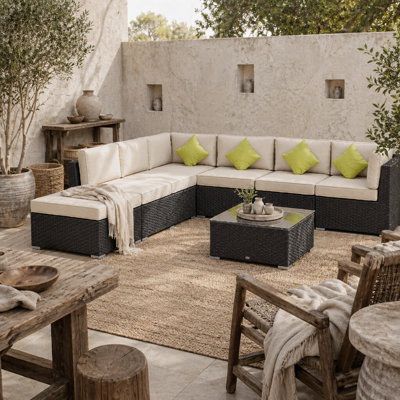 Wyld Haus Dobazi 8-Piece Mixed Brown Rattan Modular Corner Sofa Set With Cushions And Glass Coffee Table from B&Q