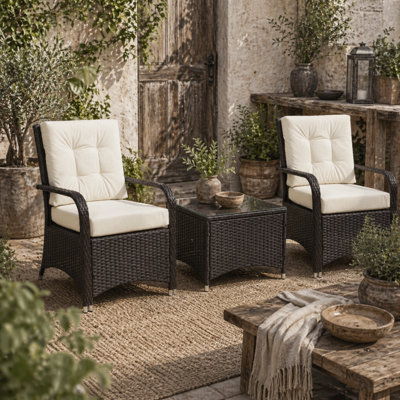 Wyld Haus Lofita 3-Piece Brown And White Rattan Bistro Set With Cream Cushions And Protective Cover from B&Q