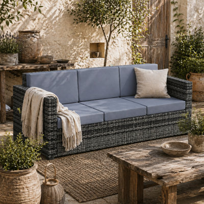 Wyld Haus Neloro Mixed Grey Pe Rattan 3-Seater Outdoor Sofa With CushionsL185 X D70 X H80Cm from B&Q