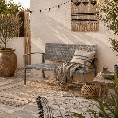 Wyld Haus Mata Grey Pe Rattan 2-Seater Garden Bench With Armrests L122 X D60 X H85Cm from B&Q