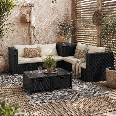 Wyld Haus Nonasa 4-Piece Black Rattan Corner Garden Sofa Set With Storage Coffee Table And 2 Loveseats from B&Q