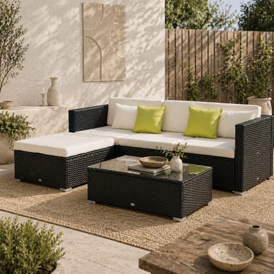 Wyld Haus Dotodi Black Rattan 4-Seater Modular Outdoor Sofa Set With Rectangular Coffee Table from B&Q