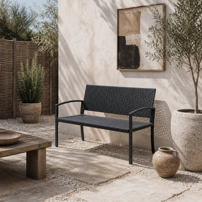Wyld Haus Vasu Rattan 2-Seater Outdoor Bench Black With Armrests And Reinforced Backrest122Cm from B&Q